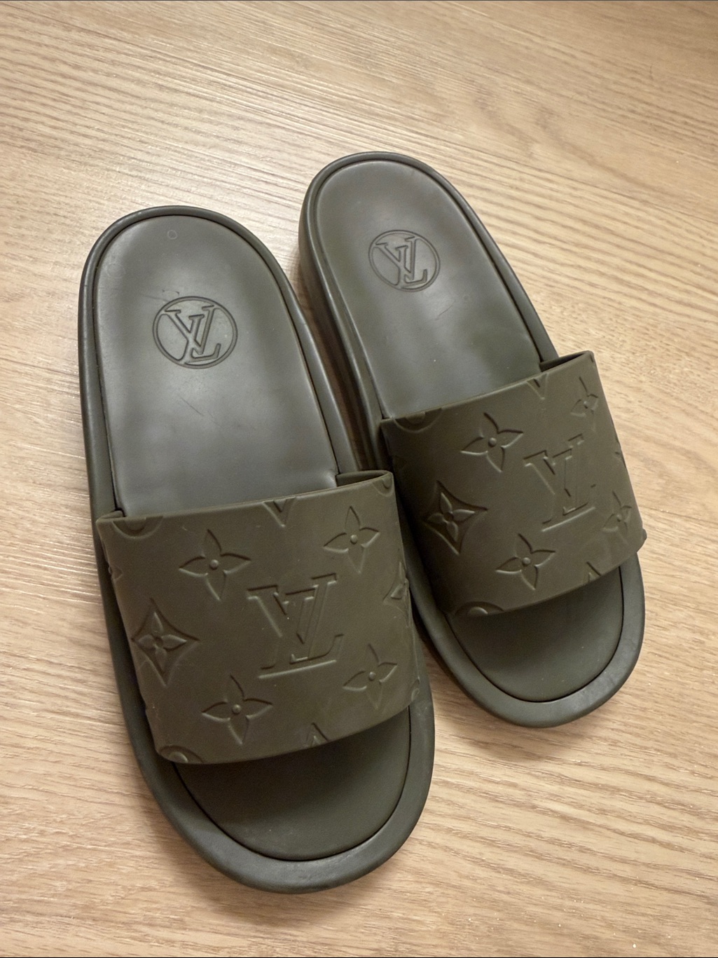 Louis Vuitton Olive Green Monogram Slide Sandals - Women’s
